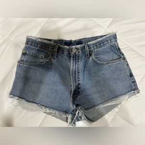 Vintage 90s y2k Levi 550 CutOff Blue Jean Shorts Distressed 32 Daisy Dukes